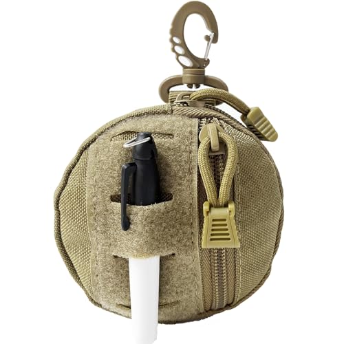 1000D Laser Cut Coin EDC Pouch Change Purse Tactical Round Zipper Bag - color: Tan Set 1