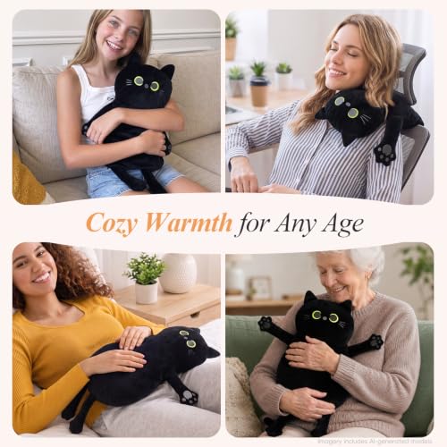 Microwave Heating Pad for Pain Relief, 17" x 9" Microwavable Heating Pads for Cramps, Back Pain, Neck Shoulder, Muscles, Knee, Joints, Natural Heat Pack Moist Heat, Black Cat - size: Medium Black Cat