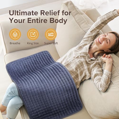 Heating Pad for Back Pain Relief, 17" x 33" Extra Large Electric Heating Pad for Period Cramps, Neck and Shoulders, Moist & Dry Therapy, 6 Heat Settings, 2H Auto Shut Off, Machine Washable, Navy Blue - color: Navy Blue