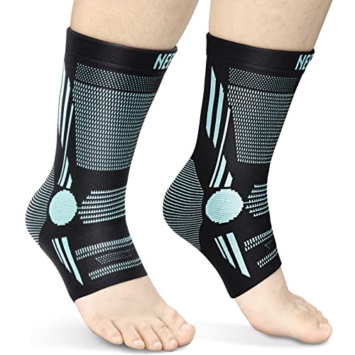 NEENCA Foot & Ankle Brace Socks for Sprained-Ankle Compression Sleeves Set - color: Blue, size: Large