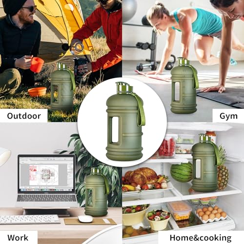 TOOFEEL 2.2 Liters Gym Big Sports Water Bottles for Men - Reusable BPA Free Plastic Clear Water Jug - Unique Water Bottles, Comfurtable to Touch and Easy to Clearn - Matte Olive Water Boottle - color: Matte Olive bottle, style: 74 oz water bottle