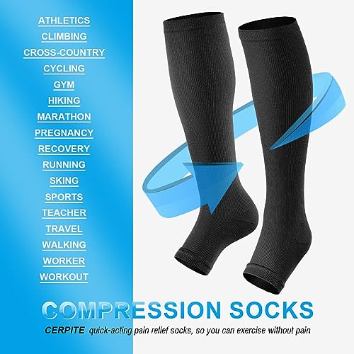 Toeless Compression Socks 15-20 mmHg, 2 Pairs open toe Knee High Support - color: C - Black/Beige, size: 3X-Large