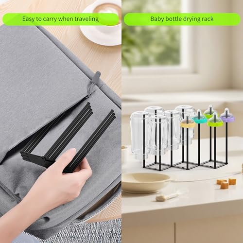 Collapsible Bottle Drying Rack, Foldable Baby Bottle Drying Rack, Portable Drainer Stand Holder for Water Bottles, Cup, Reusable Silicone Bag, Cutting Board (Black) - color: Black