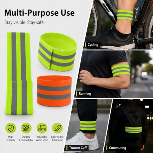 2pcs Reflective Leg Bands Adjustable Hook and Loop High Visibility Straps for Night Running Cycling Biking and Outdoor Sports, Green - color: Green