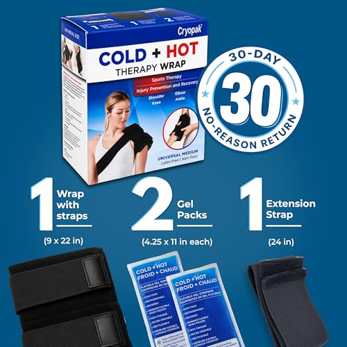Cryopak Cold and Hot Therapy Wrap, Black, Latex-Free, Non-Toxic, for Back, Abdomen, Hip, Sports Injury Prevention, Recovery (Medium). kit Includes Flexible Gel Compress, Sleeve and Strap. - size: Medium