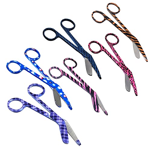 Set of 6 Bandage Scissors 5.5" Long, Nurse Vet Tech Gift - Made of Stainless Steel with Colorful Patterns, First Aid, Used For Cutting Gauze, Tape, Clothing Bandages, Vet Wrap Adhesive Removal - style: Set 6