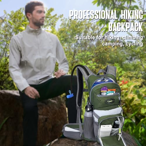 N NEVO RHINO Hydration Backpack, 18L Hiking Backpack with 3L Water Bladder - color: Army Green