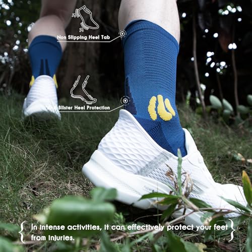 BRISIRA Coolmax Bamboo Viscose Compression Running Socks Crew Mid Calf - color: 3 Pairs Blue, size: 3-6