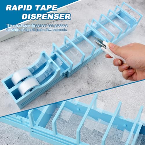 Double Tapes Dispenser Tape Holder for Convenient Cutting Assistant 18 Tape Strips in Second Portable Ribbon Cutter Machine(Color:Blue)