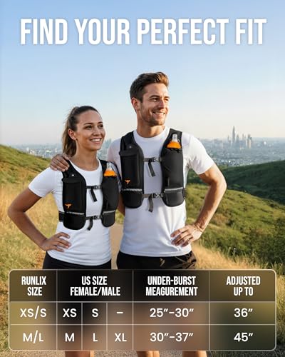 Running Vest for Women Men-Reflective Running Hydration Vest with 500ml Soft Water Bottle, Phone Holder, 2 LED Lights USB Rechargeable-7 Pockets Runners Backpack Marathon - size: X Small-Small