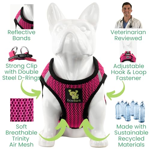 EcoBark Teacup Dog Harness, Soft Toy Breed Step in Vest Body Halter, XXXS - color: Fuchsia Pink Sport, size: XXXS- 2 to 3 lbs- Chest up to 10 in (Pack of 1)