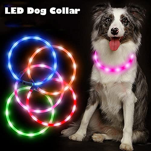 BSEEN Light Up Dog Collar, Silicone LED Pet Collar Rechargeable Glowing Puppy Necklace Safety Dog Lights for Night Walking (Pink) - color: Pink-Standard(70cm)