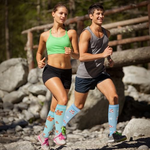 6 Pairs Compression Socks for Women Men Knee High - color: Animals, size: Large-X-Large