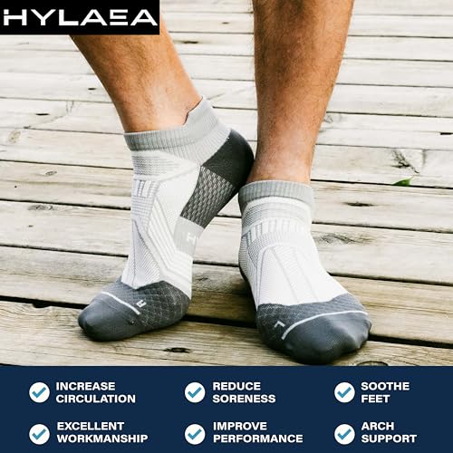 Hylaea Compression Ankle Socks for Running Athletic, Moisture Wicking - color: Grey 6 Pairs, size: Large