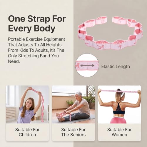 Pink Stretch Band for Women 12 Loop Number Elastic Fitness Exercise Band for Working Out Stretching Strap Resistance Bands for Physical Therapy Exercise Flexible Pilates Dance Gymnastics