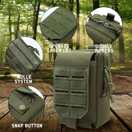 Molle Phone Pouch, 2 Piece 1000D Laser-Cut Tactical Small Molle Admin Pouch, Hook & Loop Heavy Duty Belt Molle Pouches for Belt Backpack Vest - color: 1 Piece Green