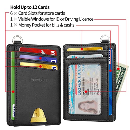Slim Minimalist Front Pocket Wallet, RFID Blocking Credit Card Holder Wallet with Integrated D-Shackle for Men Women - color: Cowhide Black
