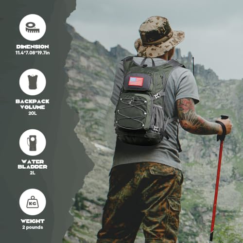Maelstrom Lightweight Hydration Hiking Backpack with 2L/3L Water Bladder - color: 3.Olive Green, size: 2L Bladder