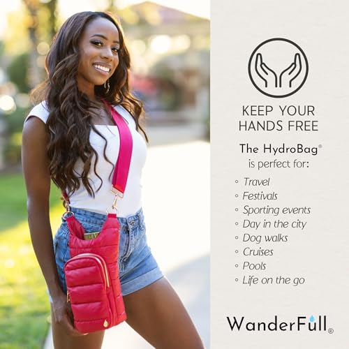 WanderFull Original HydroBag Crossbody Water Bottle Holder with Phone Pocket, Fits Water Bottles up to 32 oz - color: Poppy Red Matte