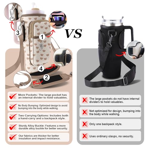 Stanley Carrier Bag for Stanley 40oz/30ozTumbler with Phone with 2 Adjustable Strap,3 Pockets Bottle Stanley Cup Carrier Bag & Case,Accessories for Hiking Travelling - color: Cut Bear