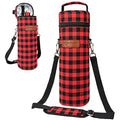 opux Single Bottle Wine Bag Carrier, Insulated Cooler Tote, Plaid Red Black - color: Buffalo Plaid Red