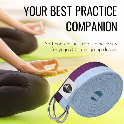 TECEUM 2 IN 1 Yoga & Mat Strap for Stretching – Cotton – 6/8/10 ft - color: Purple Blue, size: 10 ft
