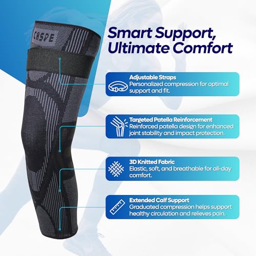 Caspe Leg Compression Sleeve With Strap, Full Length Thigh Knee Calf Support, Knee Compression Sleeve Women & Men, Full Leg Support for Light Recovery, Daily Wear - size: Medium