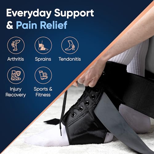 Copper Compression Ankle Brace - Adjustable Lace Up Support - Adjustable Straps for Sprains, Swelling, Injury & Sports – Breathable Neoprene Sleeve with Copper Infused Fabric for Men & Women - S/M - size: Small/Medium