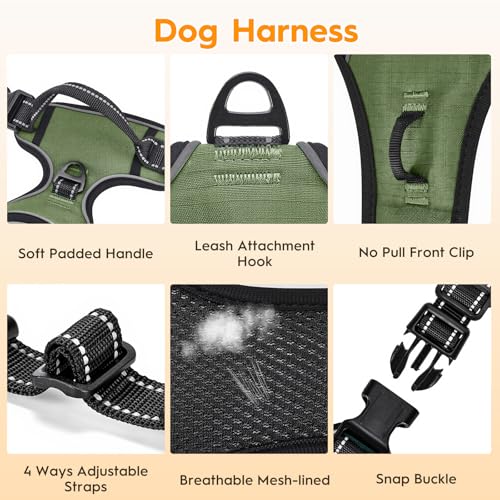 No Pull Dog Harness, No-Choke Soft Padded Reflective Dog Vest Harness with Front Clip & Top Handle, 2 Quick-Release Buckles, Adjustable for Small Medium Large Dogs - color: Army Green, size: X-Small