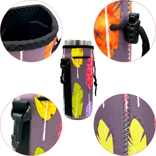 Wanty Neoprene 20 Oz Insulated Water Drink Bottle Cooler Carrier Cover Sleeve Tote Bag Pouch Holder Strap for Climbing Cycling and Running Outdoor Activities (Feather) - color: Feather
