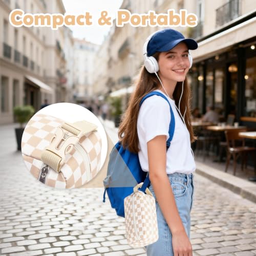 Fammart Freezable Snack Bag with Removable Ice Packs, Small Insulated Lunch Bag Mini Cooler, Leakproof Reusable Snack Lunch Box with Buckle Handle for Work, Travel, Office - Checkered Khaki - color: with Ice Packs - Checkered Khaki