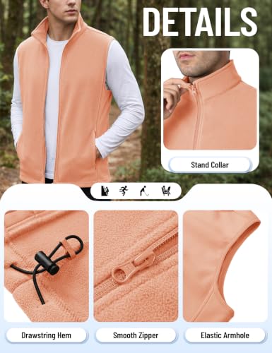 TACVASEN Men's Fleece Vest Winter Casual Vests Outerwear Sleeveless Jacket - color: Apricot, size: Small