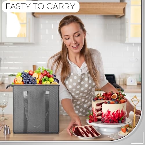 10 Pack Large 18L Insulated Grocery Bag Bulk Zippered, Grey, Black - color: Grey,Black