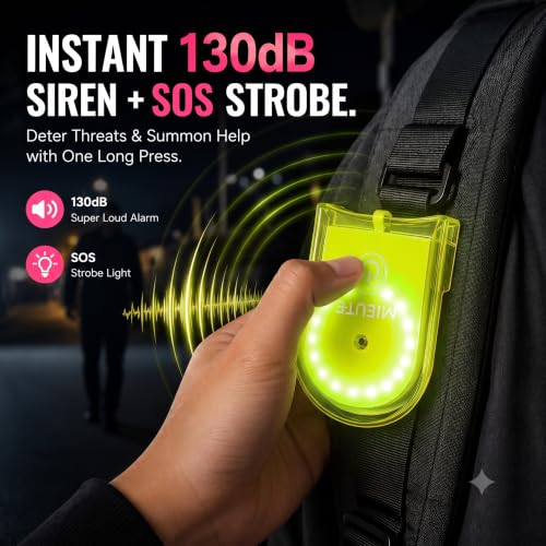 Clip-On Personal Safety Alarm 130dB for Women with LED Strobe - color: Fluorescent Green