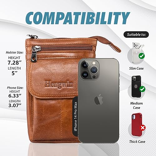 Genuine Leather Small Crossbody Purse for Men Women, Travel Passport Wallet Cell Phone Shoulder Holster Belt Pouch Messenger Bag - color: Brown