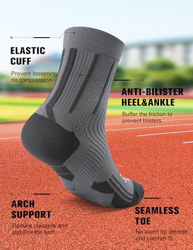 Mens Compression Running Socks: 360° Targeted Support Secure Fit - color: A-white Gray Black, size: 6-9