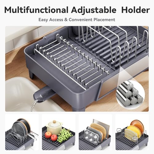 Urackify Large Dish Drying Rack, Expandable Dish Drainer, Gray