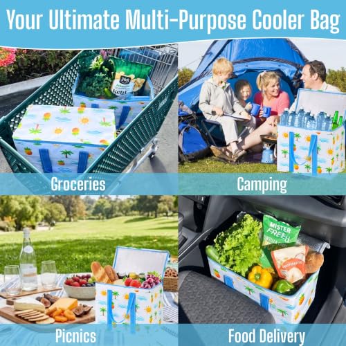 VENO 2 Pack Cooler Bag Insulated Grocery Bags for Food Delivery Heavy Duty - color: Tropical Island, size: 2 Pack