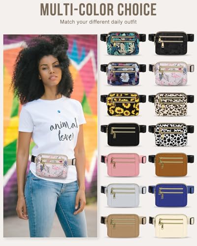 Capolo Fanny Packs for Women 4 Zip Pocket Crossbody Belt Bag Waist Bags - color: Flamingo, size: Medium