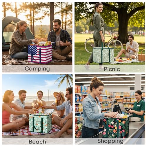 BALEINE Insulated Reusable Grocery Bags with Zippered Top, Large Cooler Bag - color: Antique Foliage, size: 1 Pack