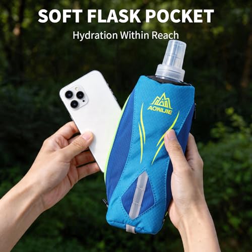 Geila Handheld Water Bottle for Running, 17 oz Grip Handheld Bottle with Hand Strap Hydration Pack, Sport Soft Flask - color: Blue+500ML Soft Flask