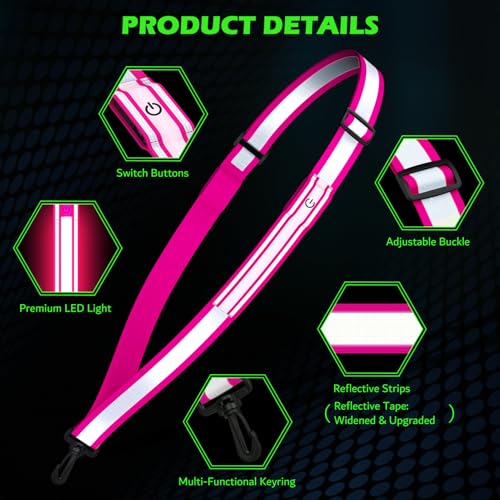 LED Belt Reflective Sash for Walking at Night, High Visibility Reflective Running Gear Night Walking Safety Gear LED Light Up Running Belt Reflective Gear for Runners Walkers Men Women - color: Pink
