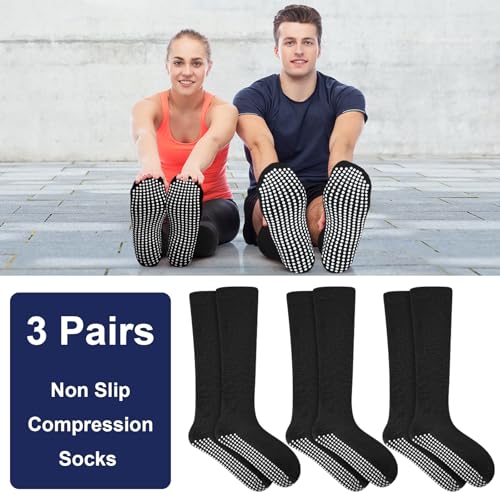 3 Pair Non Slip Compression Socks Women Men - color: Black, style: Minimalist