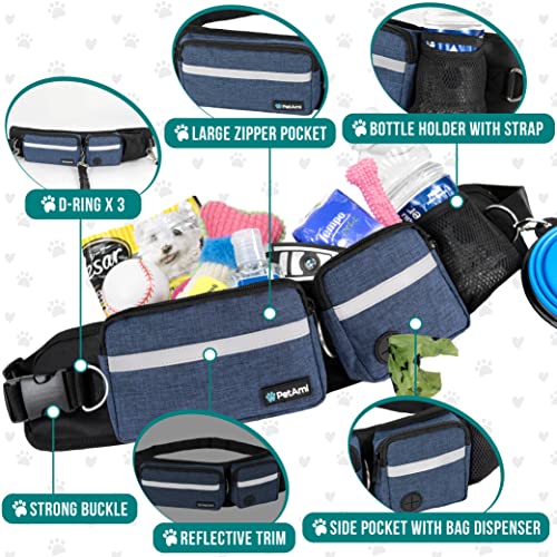 PetAmi Hands Free Dog Leash with Waist Running Belt Bag, Single (Navy) - color: Navy, size: 1 Leash