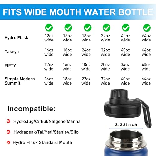 Spout Lid Replacement for Hydro Flask Wide Mouth 12, 16, 18, 32, 40, 64 OZ, Chug Lid for Thermoflask with Handle, Replacement Lid for Wide Mouth Water Bottle 2.28in - color: Black