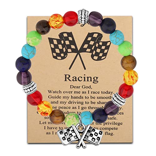 MYOSPARK Racing Gift Racing Bracelet Racing Enthusiast Gift Racing Flag Charm Jewelry Race Day Gift Drag Racing Gift - color: Racing bead BR