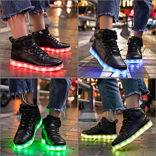Hot Dingding Light Up Sneakers High Top LED Flashing Shoes, USB Rechargeable Glowing Luminous Shoes for Men Women Teens Halloween Party - color: Black, size: 5 Women/4 Men