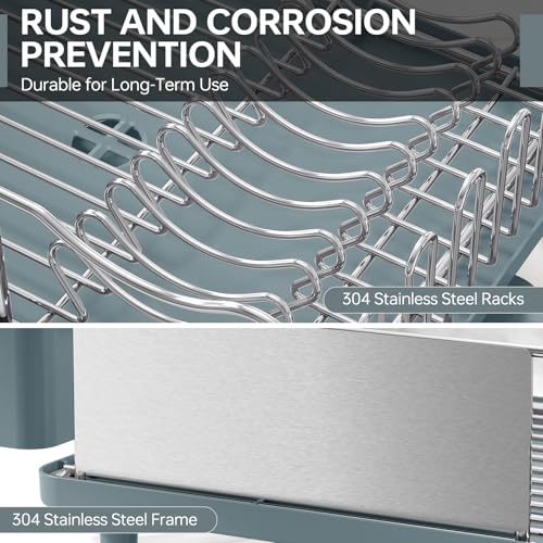 Urackify Dish Drying Rack - Stainless Steel Dish Rack for Kitchen Counter - color: Pale Blue