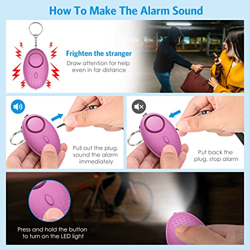 AMIR Safety Keychain Set for Women and Kids, 10 Pcs Safety Keychain Accessories with Sound Personal Alarm, Whistle and Pom - color: Purple