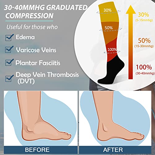 FULLSOFT Medical Graduated 30-40mmHg Compression Socks for Women&Men Circulation Knee High Socks Hiking Running Stockings - color: 00-3 Pack-black, size: Large-X-Large